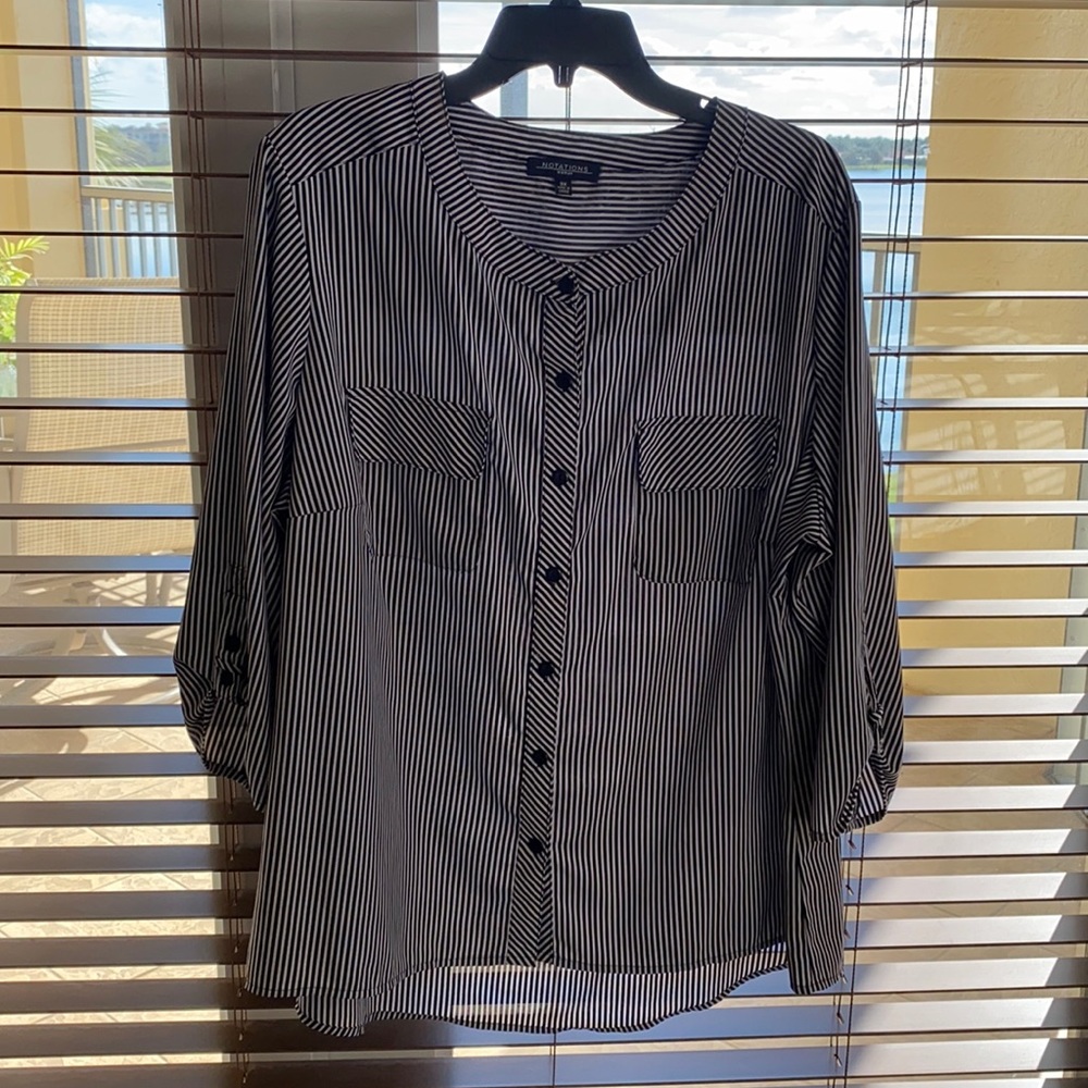 Notations women’s blouse black and white stripes 3x
